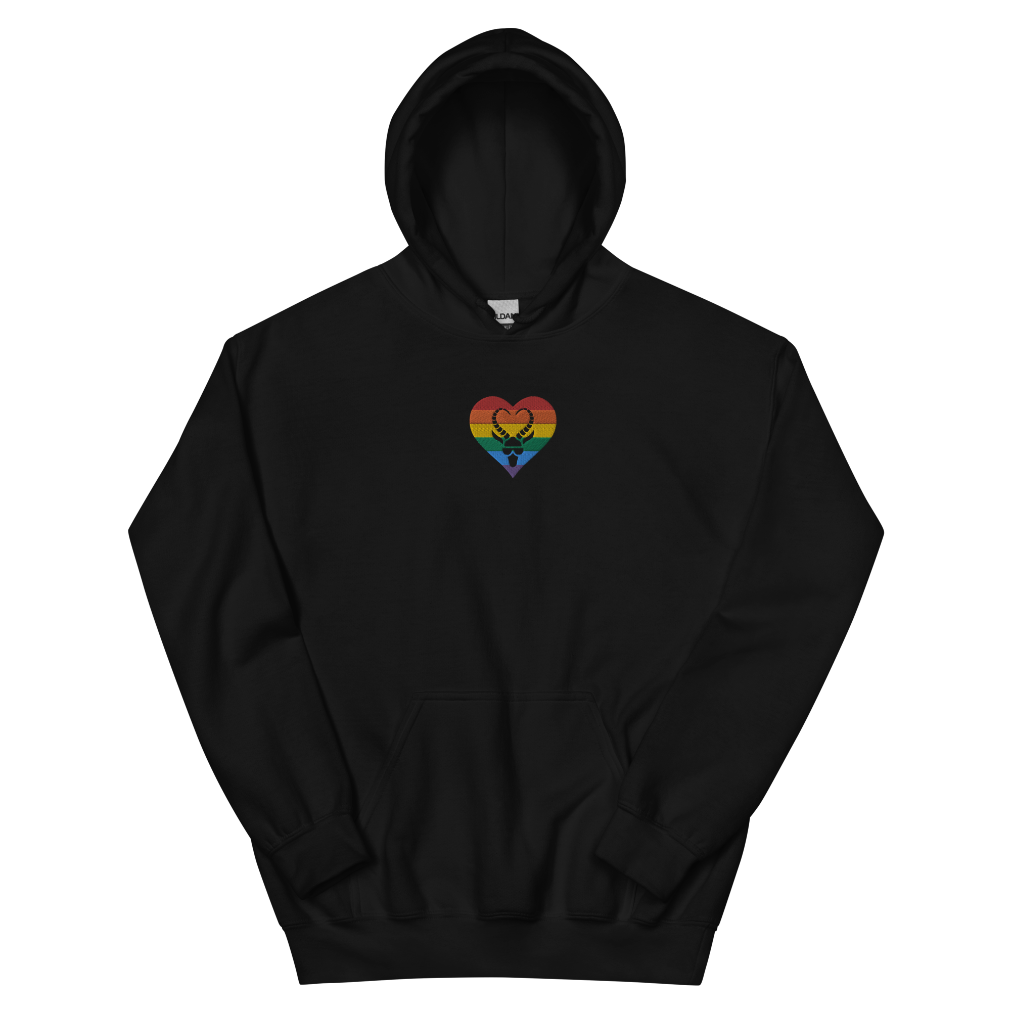 Pride Heart Hoodie - Embroidered Heart Flag Wrapped LG Logo