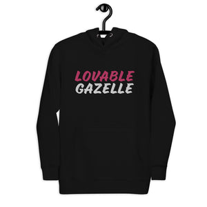 Unisex Lovable Gazelle Pink and White Embroidered Text Hoodie