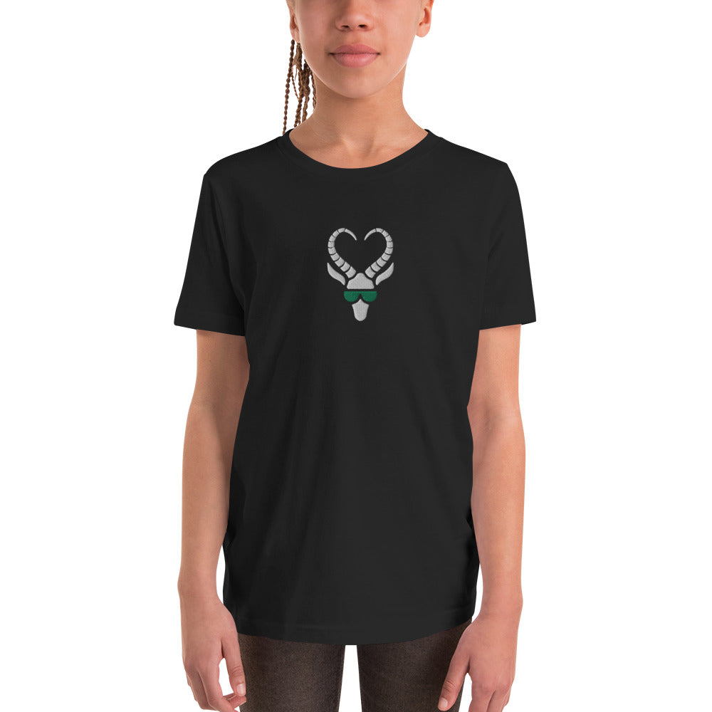 Embroidered Centered Green Shades Lovable Gazelle Logo Youth Short Sleeve T-Shirt
