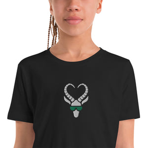 Embroidered Centered Green Shades Lovable Gazelle Logo Youth Short Sleeve T-Shirt