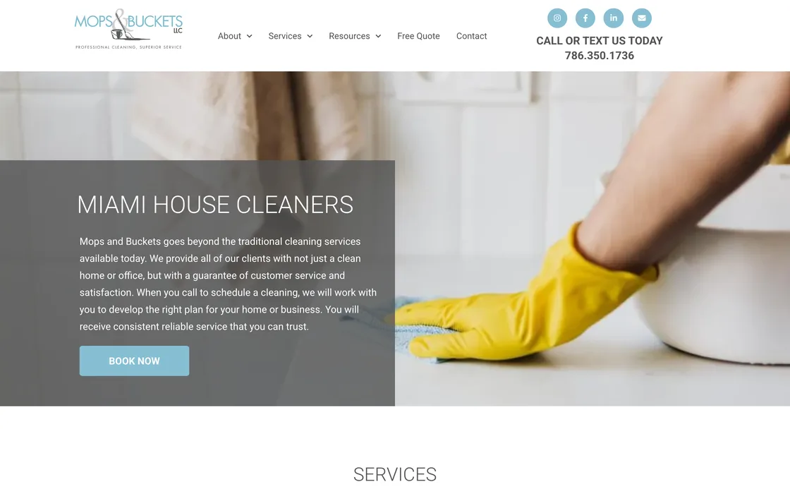 The Mops N Buckets website we built: a Miami house cleaning company.