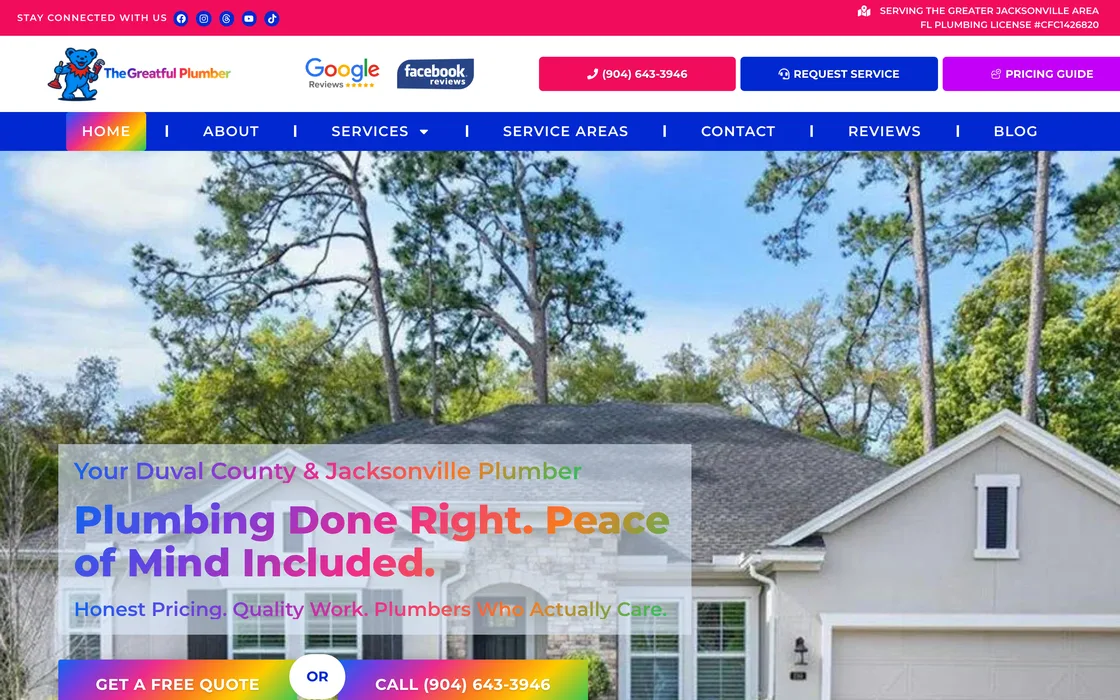 The Grateful Plumber website we built: a Jacksonville plumbing company.