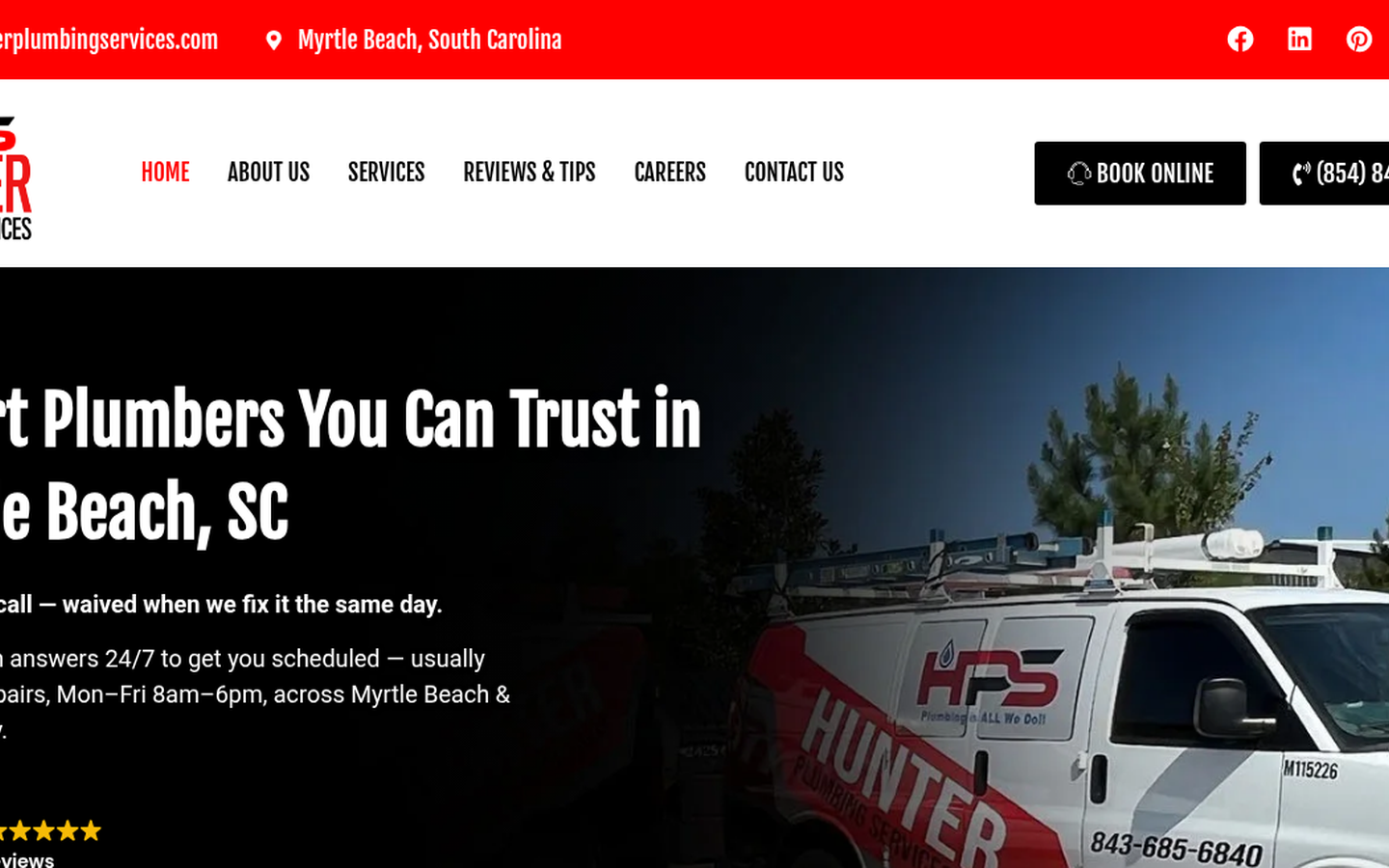Hunter Plumbing Services homepage