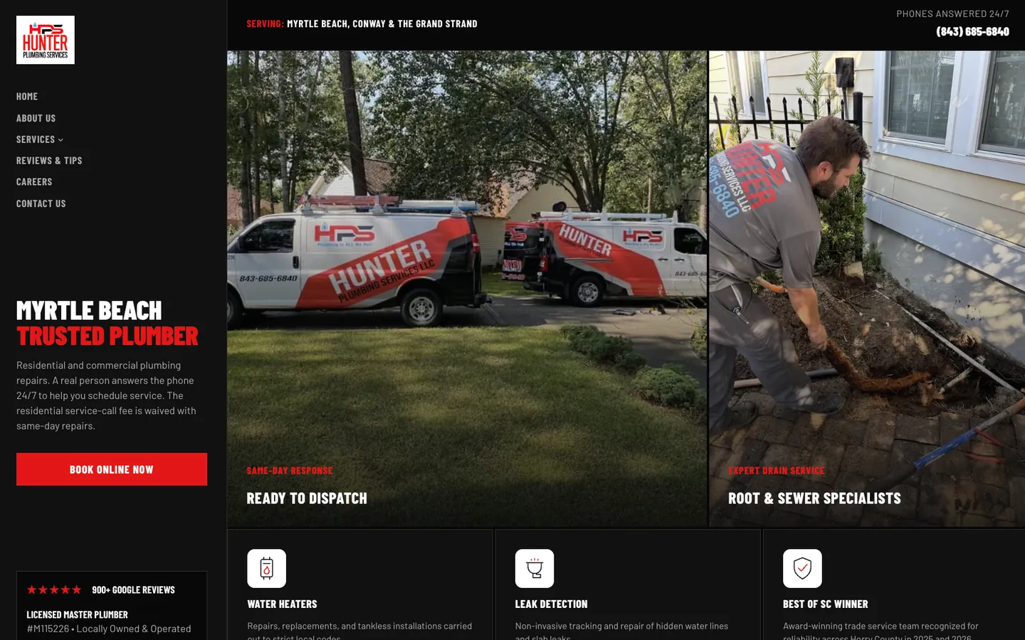 Hunter Plumbing Services homepage